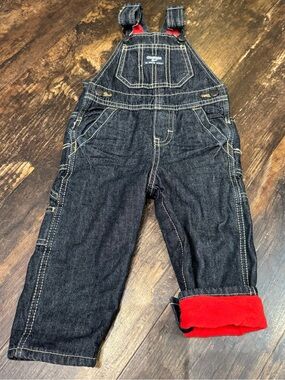 Oshkosh B’Gosh Fleece Lined Jean Overalls Size 12 Month